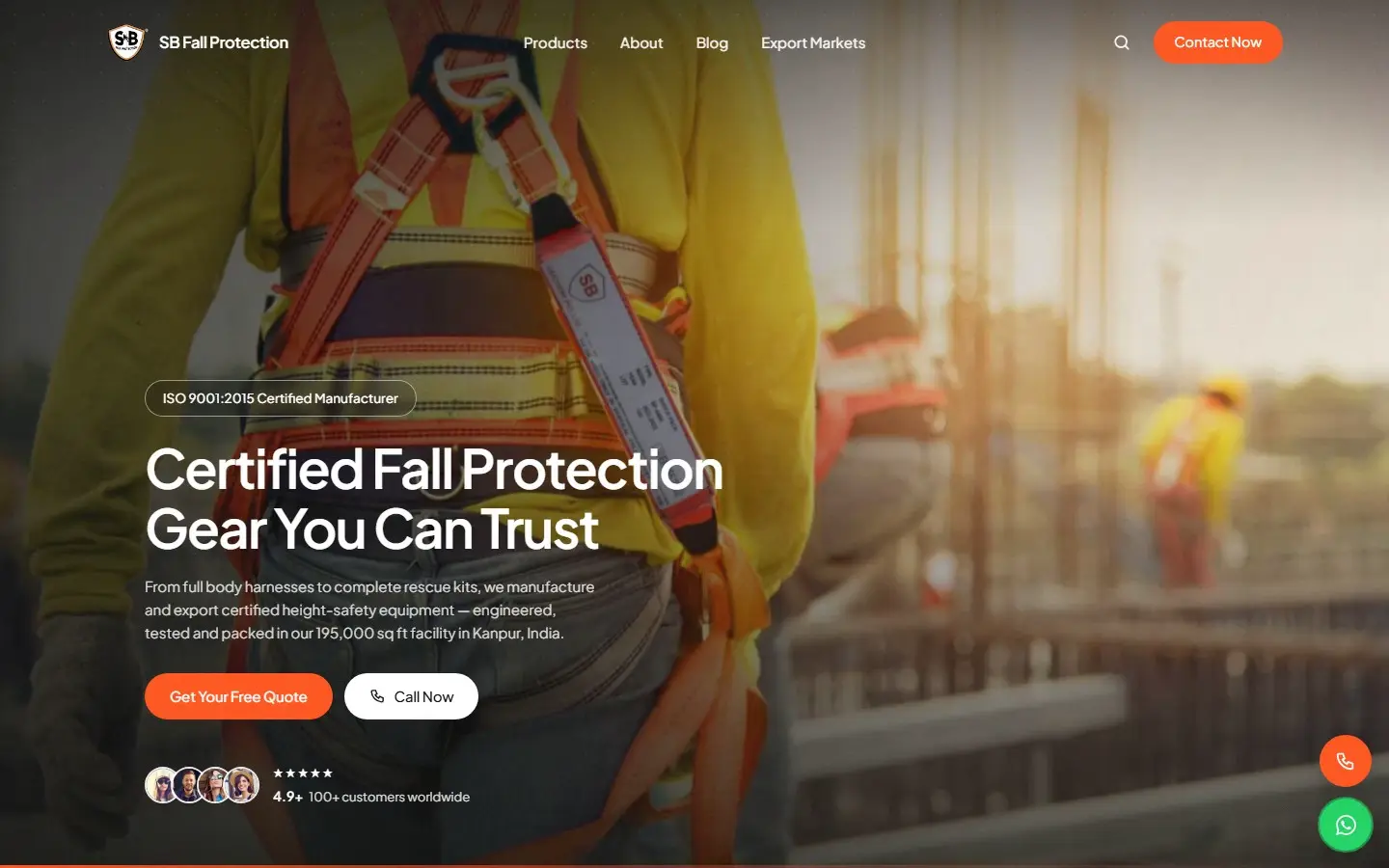 The SB Fall Protection homepage displayed inside the monitor