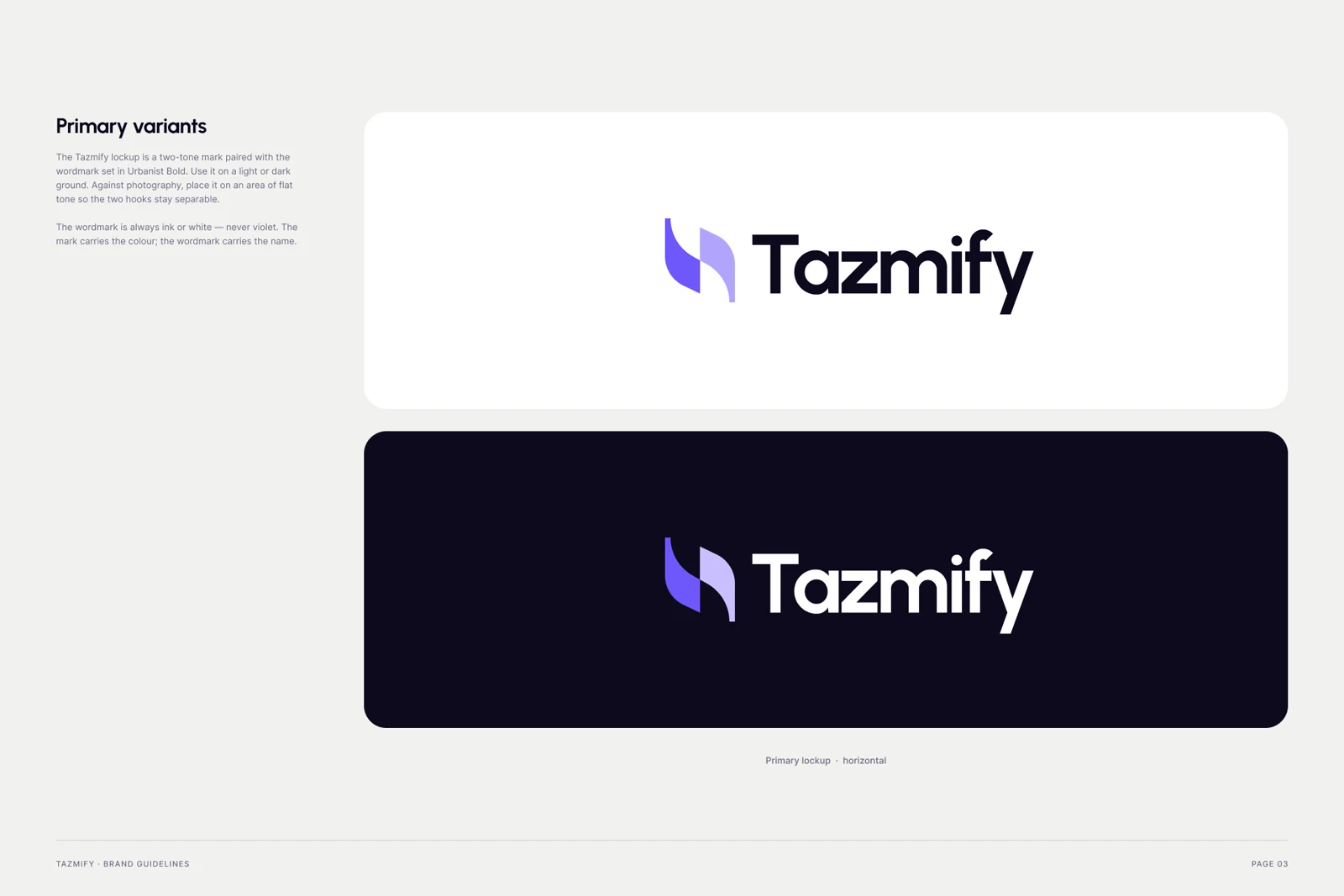 Tazmify brand guidelines, page 3: Logo · primary variants