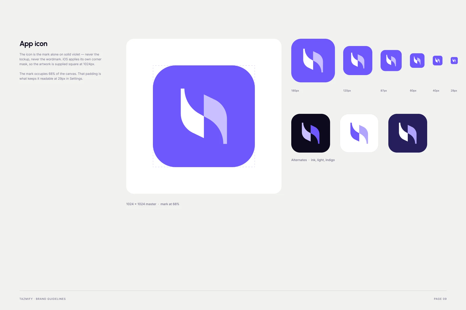 Tazmify brand guidelines, page 7: App icon